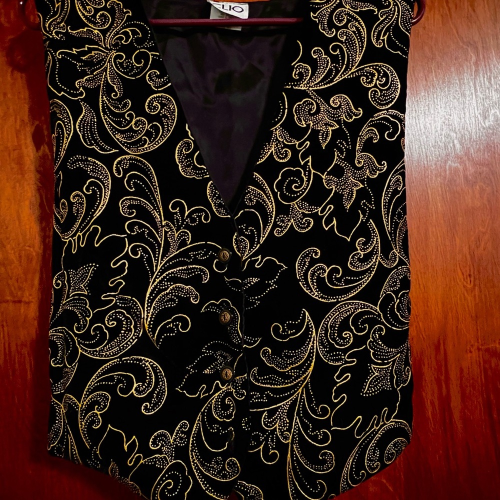 Clio Black and Gold Paisley Patterned Velveteen Vest